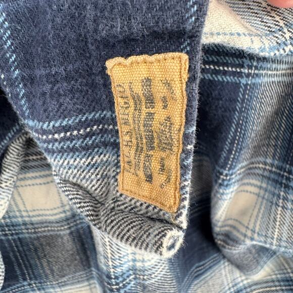 Jachs Button Down Flannel Shirt Mens XL Blue White Long Sleeve 2 Pocket - Picture 8 of 14